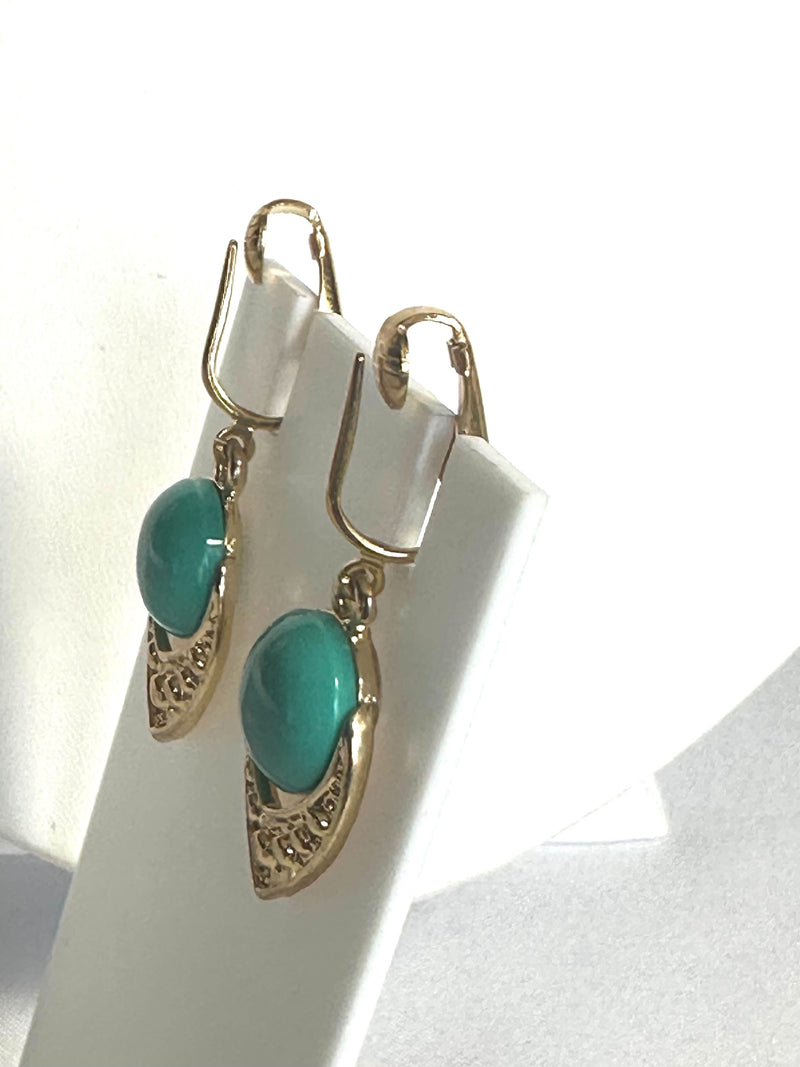 Clip on gold and turquoise stone statement necklace and earring set