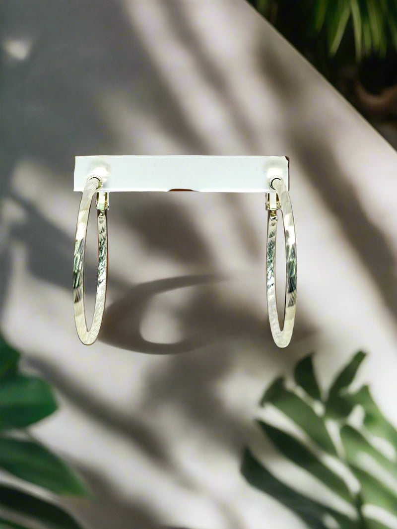 Classy 1 1/2" clip on silver indented hoop earrings