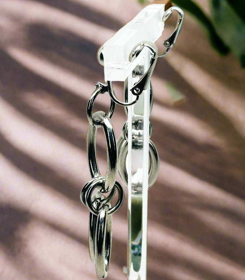 Clip on 2 3/4" silver chain link dangle earrings