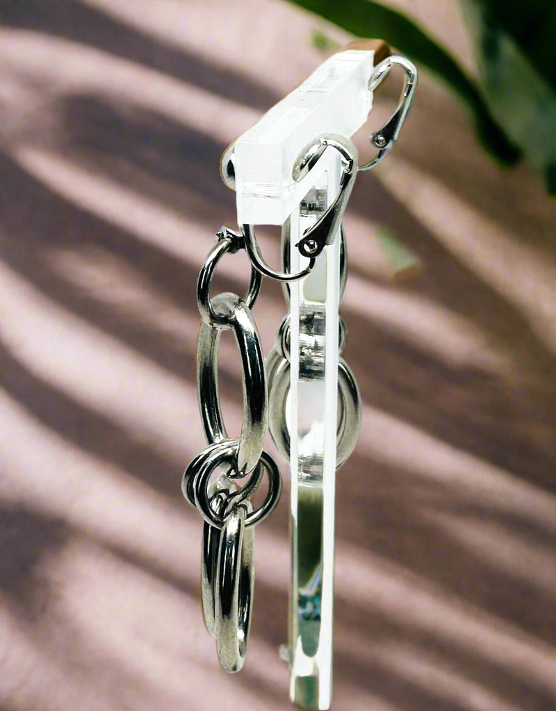 Clip on 2 3/4" silver chain link dangle earrings