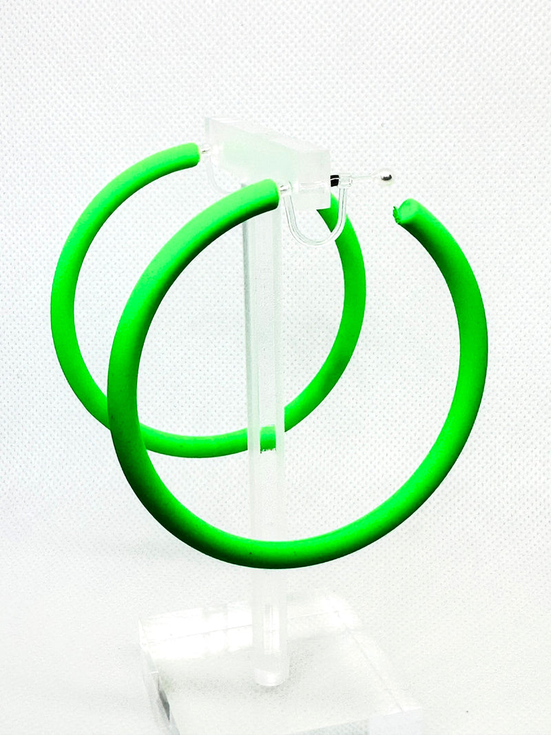 Clip on 2 1/2" plastic clasp green open back hoop