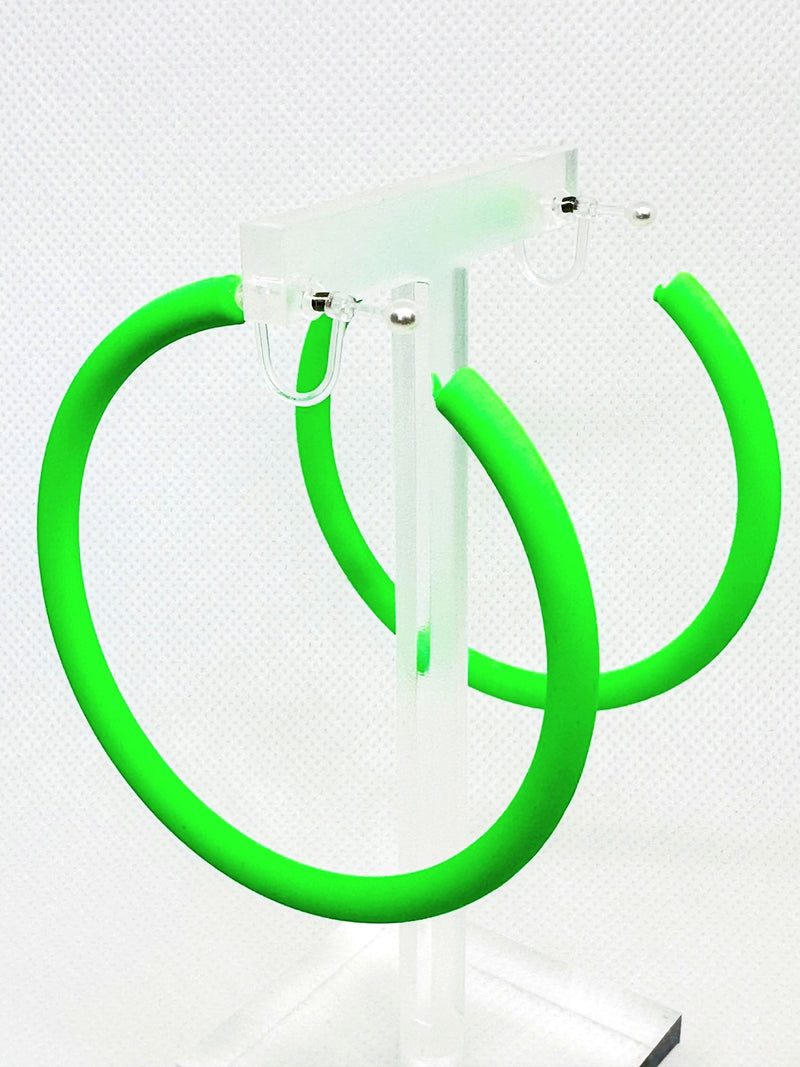 Clip on 2 1/2" plastic clasp green open back hoop