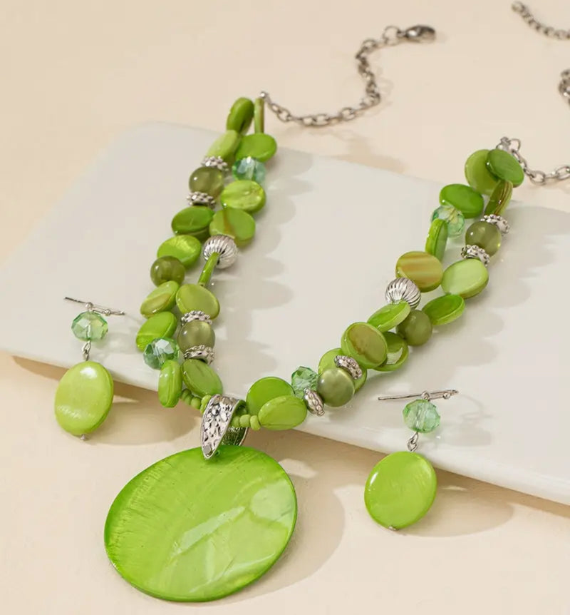 Clip on gold and pink multi colored five strand pearl beaded necklace set