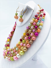 Clip on gold and multi colored half inch necklace and earring set