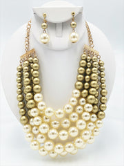 Clip on gold chain and yellow teardrop bead necklace and earring set