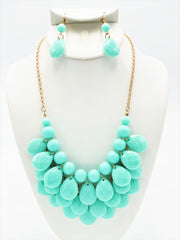 Clip on silver chain turquoise crackle print braided necklace and earring set