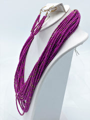 Clip on gold and purple seed bead multi strand necklace and earring set