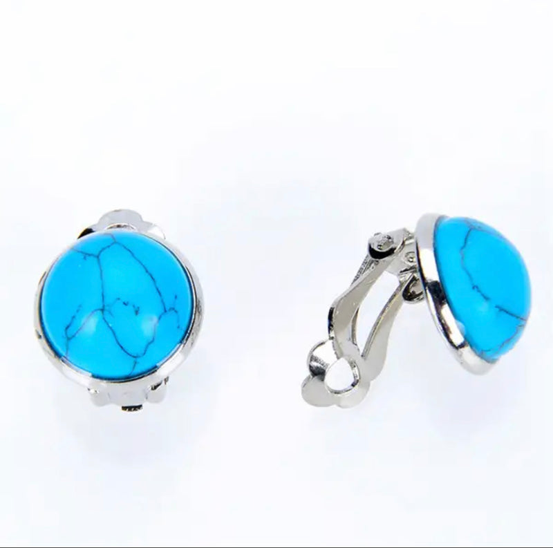 Western 1/2" xsmall silver blue-turquoise, purple or black stone round earrings