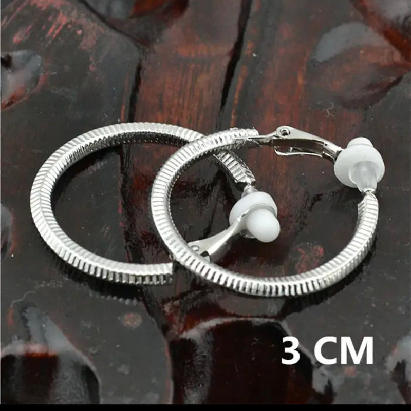 Clip on 1 1/2" silver or gold clear stone inside and outside hoop earrings