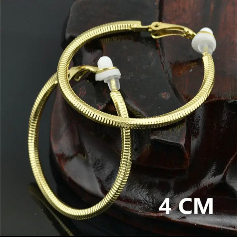 Clip on 1 1/2" indented silver or gold twisted hoop earrings