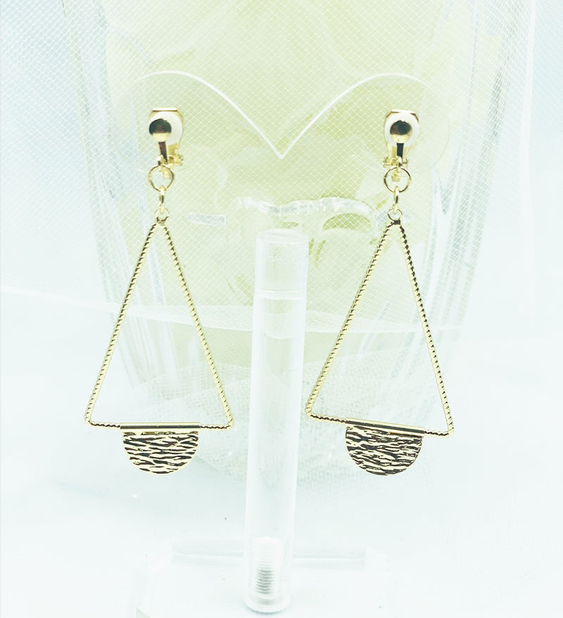 Clip on 2 3/4" long gold sparkle dangle earrings