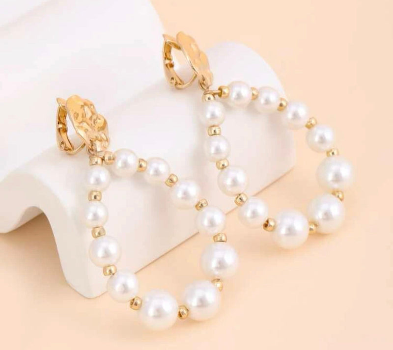 Clip on multi strand gold and yellow pearl necklace and earring set