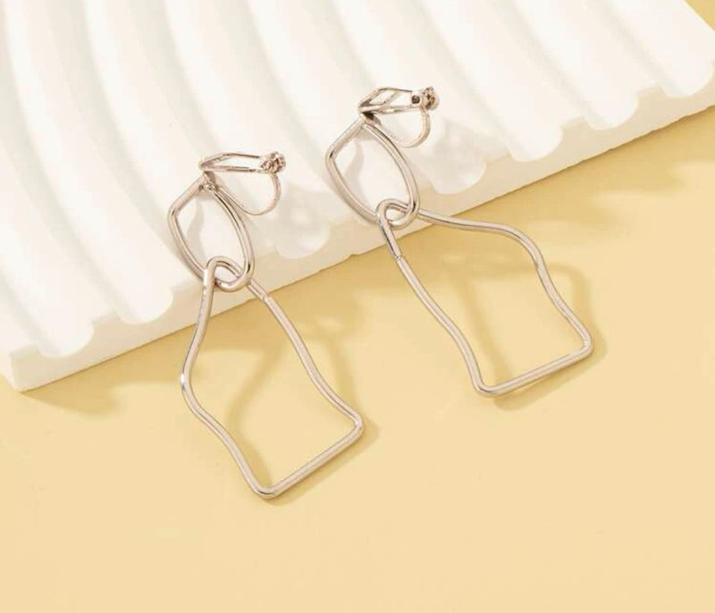 Clip on 2 1/4" gold or silver odd shaped dangle earrings