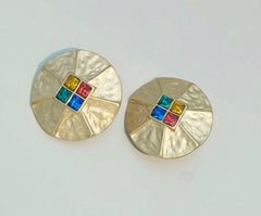 Clip on gold & .03 red bead button style earrings