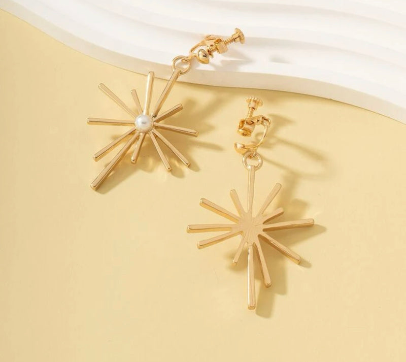 Clip on 2 1/4" gold dangle stick earrings w/center white pearl