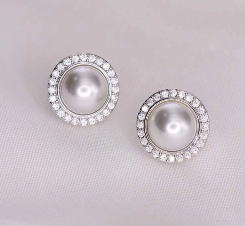 Clip on 1/2" small silver & white pearl round earrings
