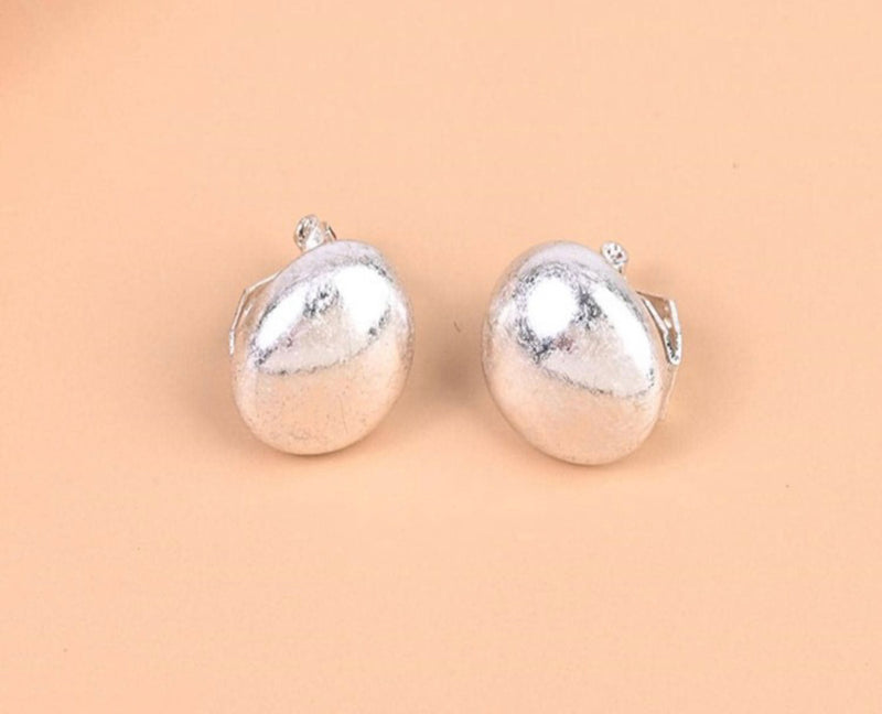 Clip on 1/2" small antique silver round button style earrings