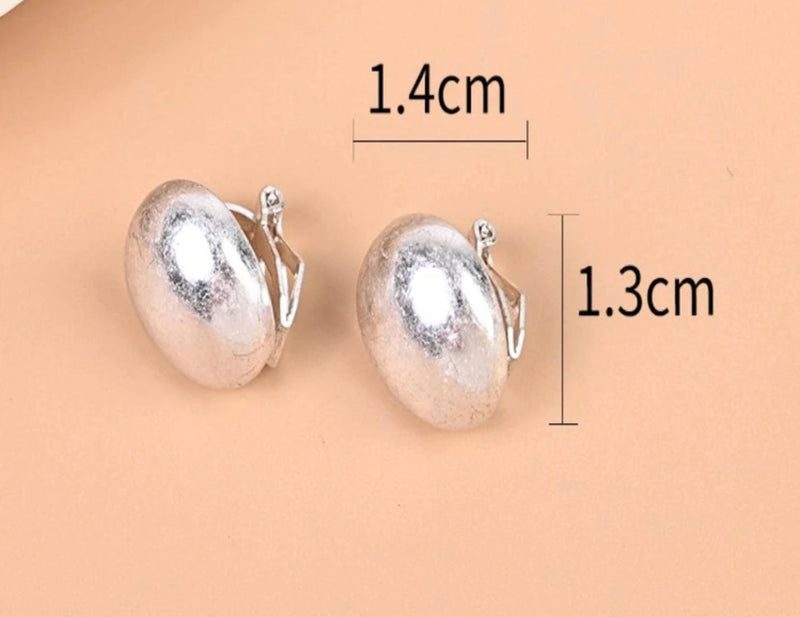 Clip on 1/2" small antique silver round button style earrings