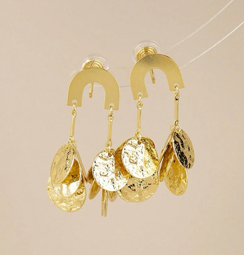 Clip on 3/4" small gold textured square scoop style earrings