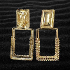 Clip on Xlarge gold lightweight double long square textured earrings