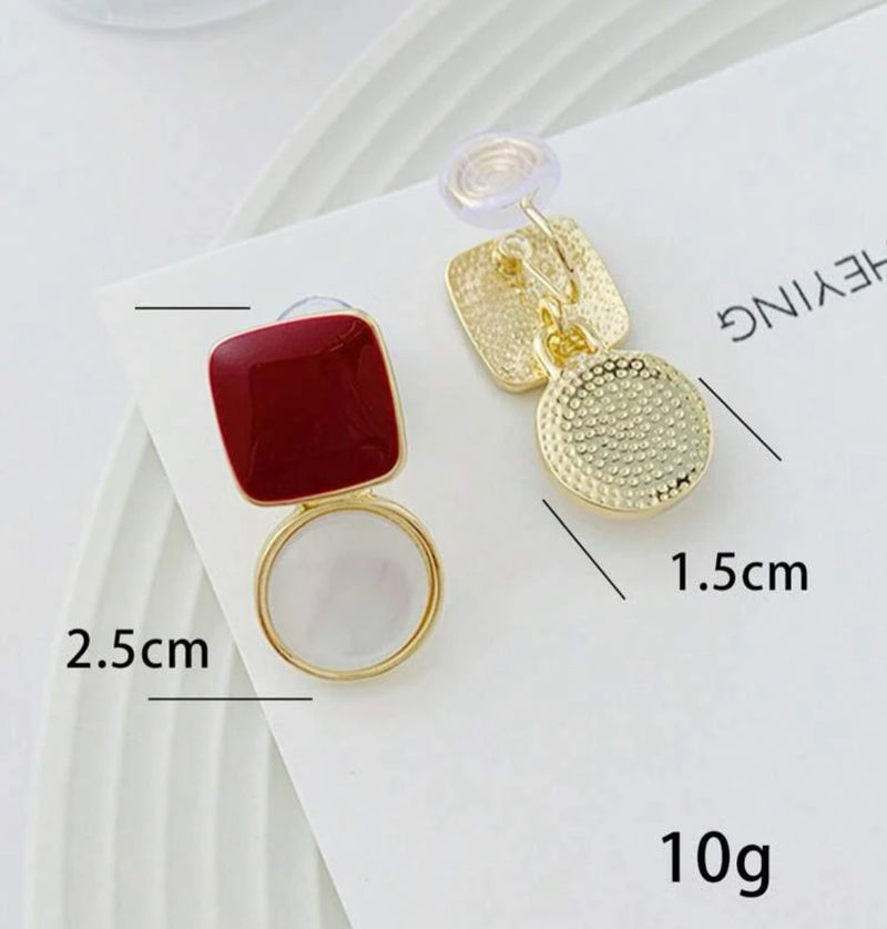 Comfort 1 1/4" fit Clip on gold, burgundy and white stone dangle earrings