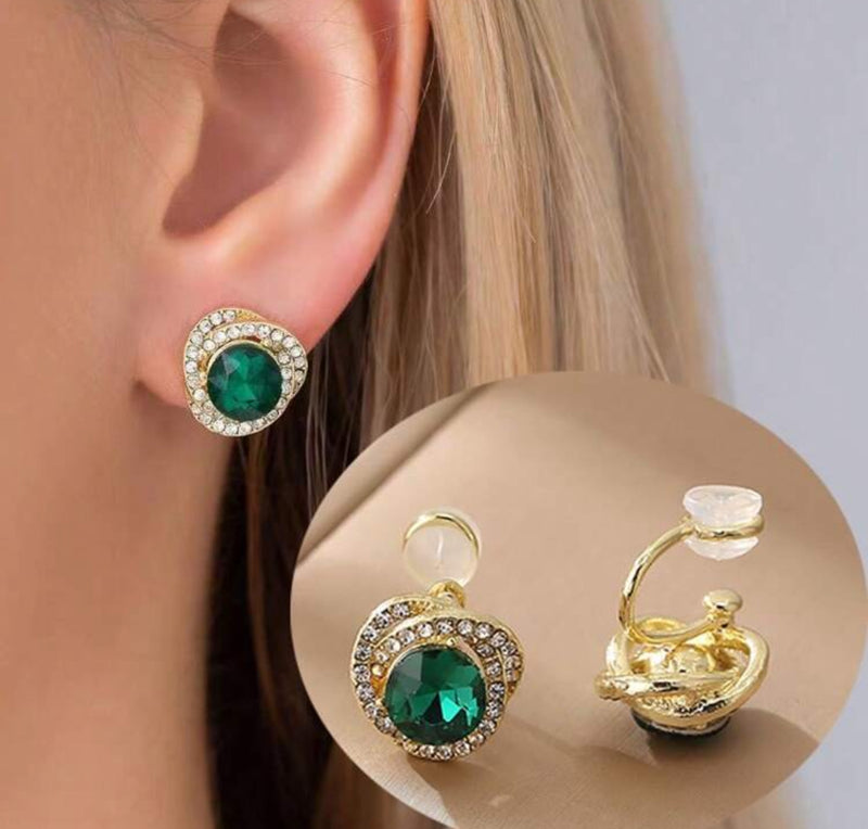 Clip on 4" gold multi colored stone dangle hoop earrings