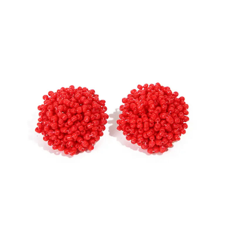 Clip on 1/2" silver and red seed bead button style earrings