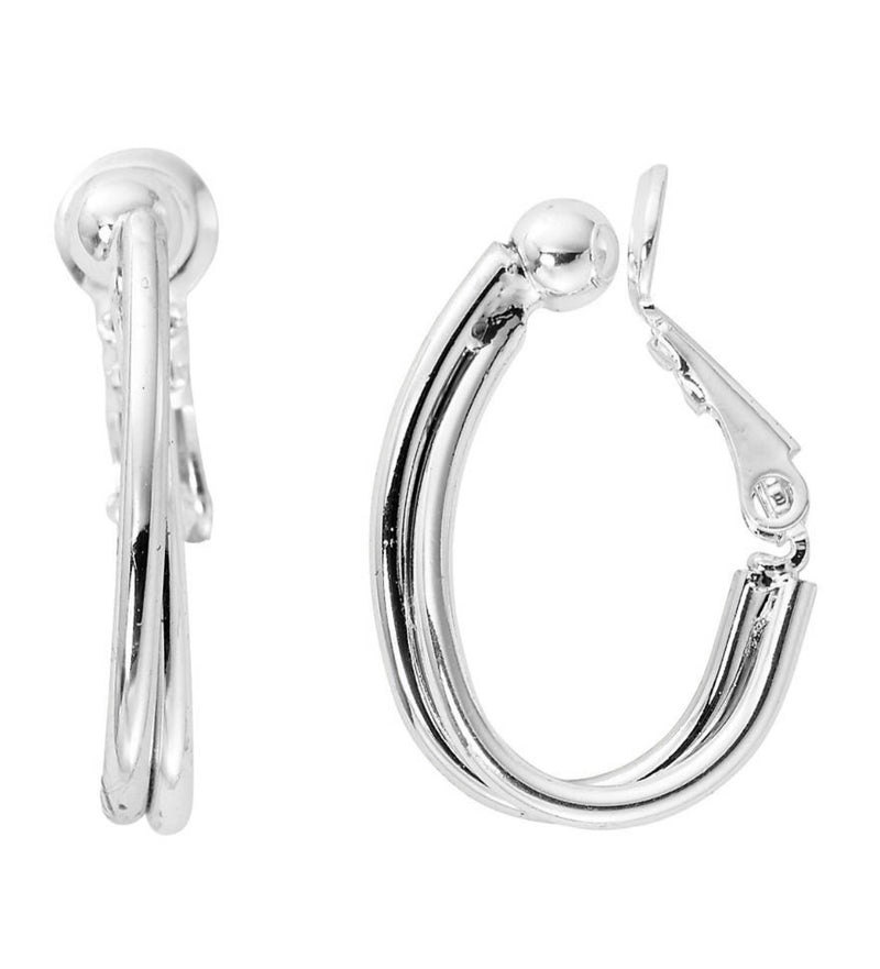 Clip on 1" silver small lightweight twisted U shaped earrings