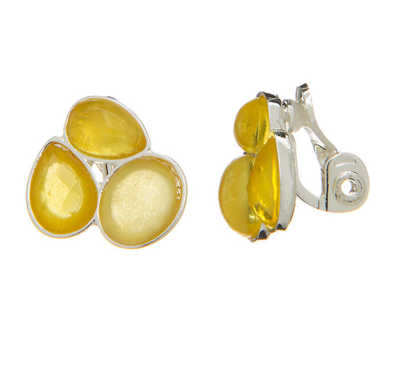 Comfort 3/4" clasp silver and yellow three stone earrings