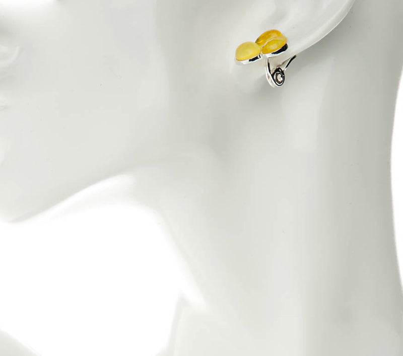 Comfort 3/4" clasp silver and yellow three stone earrings