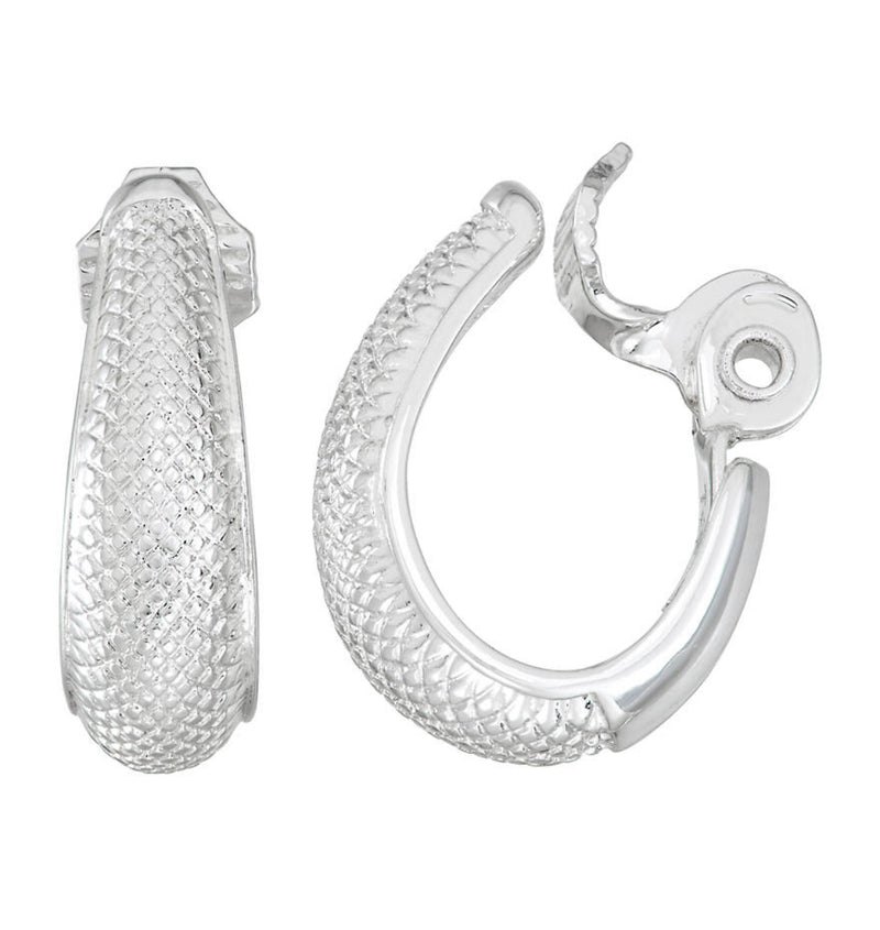 Comfort clasp 1" silver textured U shaped earrings