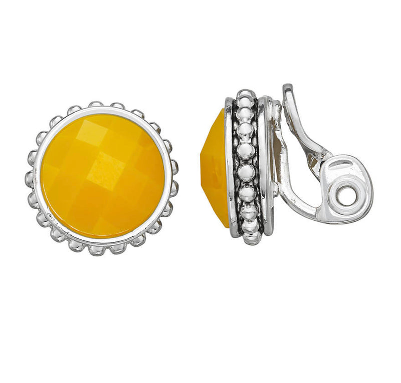 Comfort clasp 1/2" small silver and yellow stone earrings