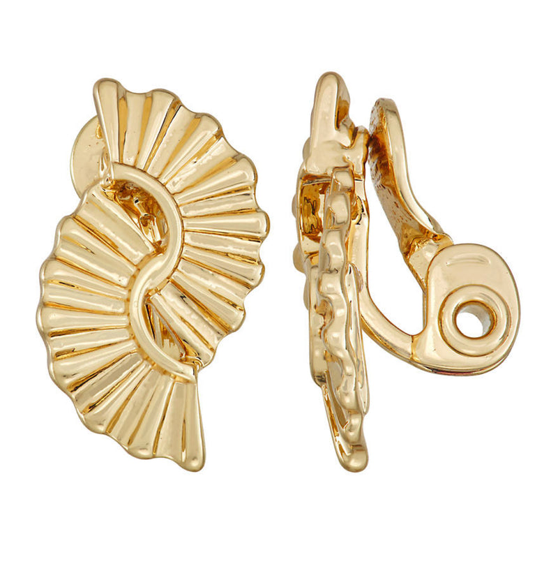 Comfort clasp 1" small gold fan button style earrings