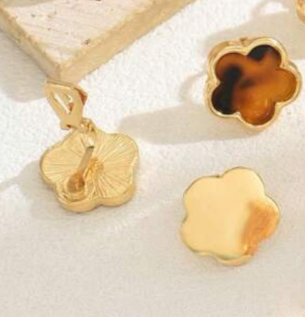 Clip on 1/2" small gold and multi colored glitter round edge earrings