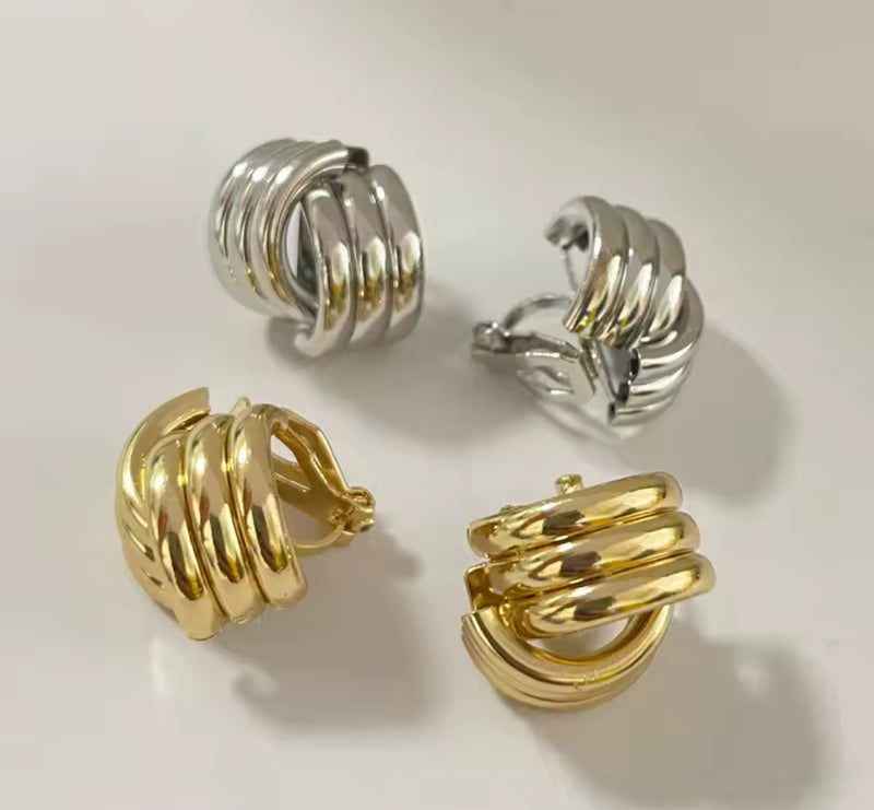 Clip on 3/4" gold indented twisted button style earrings