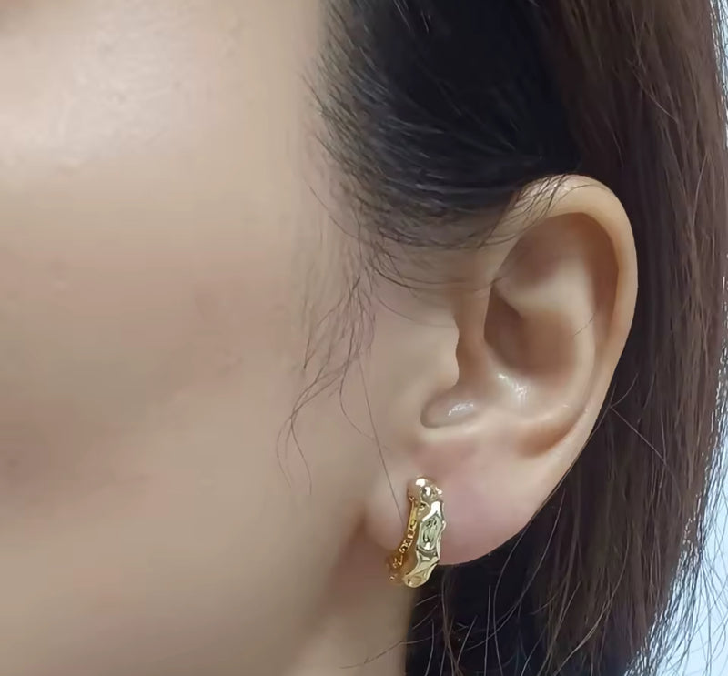 Clip on 3/4" small gold hammered hoop earrings