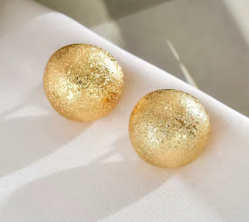 Clip on 3/4" small gold textured round scoop style earrings