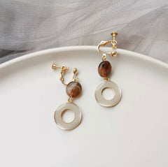 Clip on gold & .03 red bead button style earrings