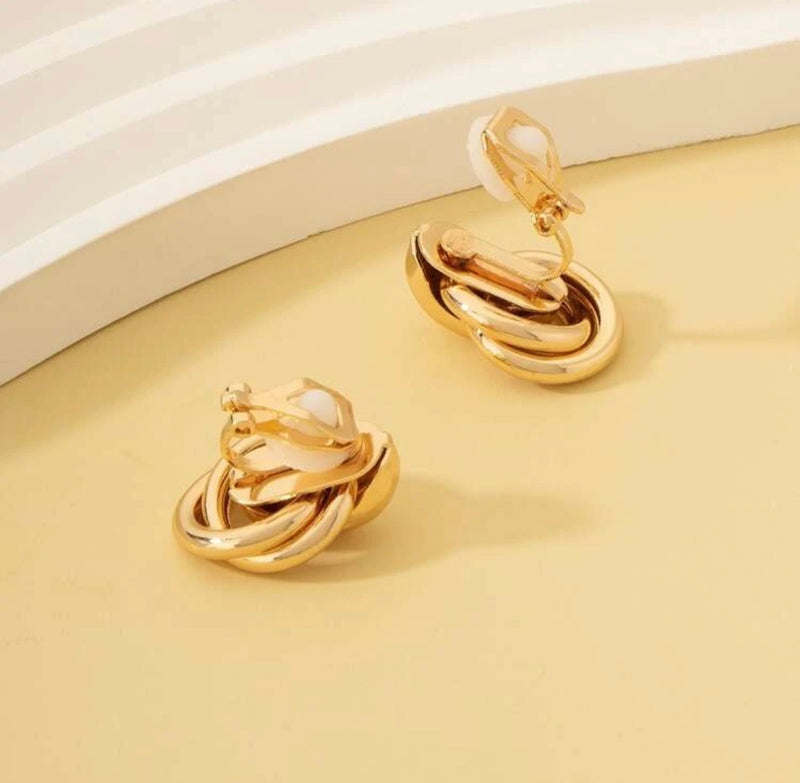 Clip on 3/4" shiny gold knot button style earrings