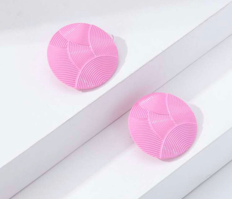 Clip on 1 1/2" pink textured round button style earrings