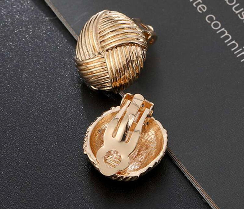 Clip on 3/4" gold woven button style earrings