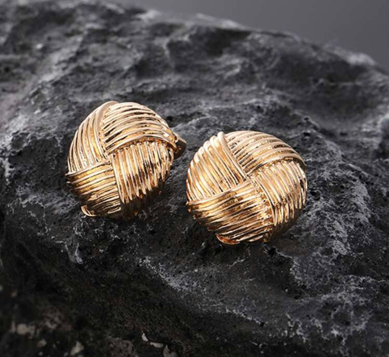 Clip on 3/4" gold woven button style earrings