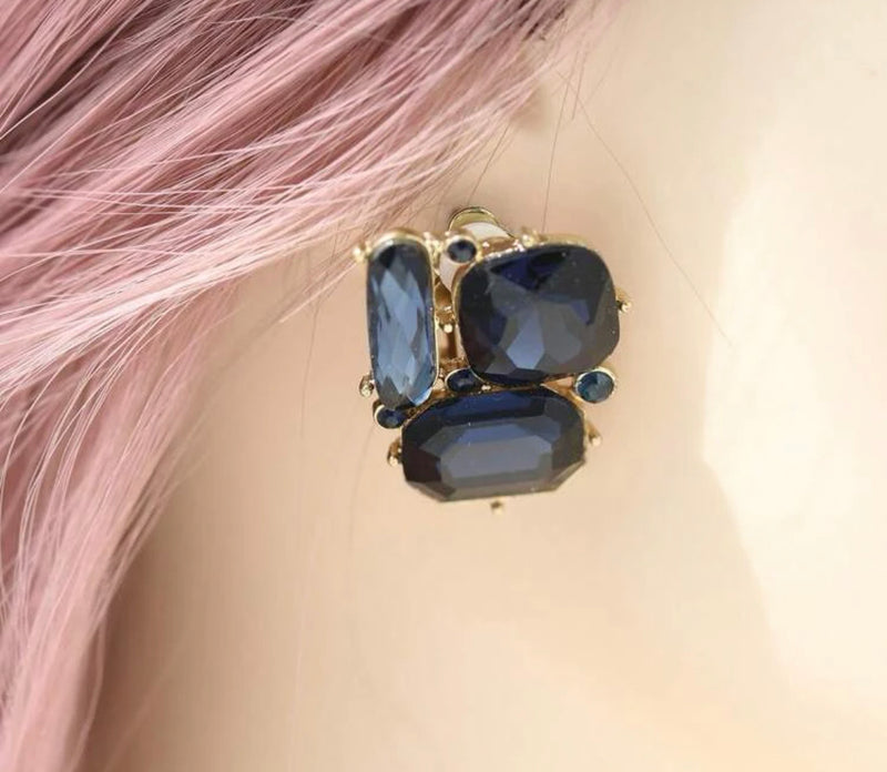 Clip on 2 3/4" brass dangle wing earrings with black bead