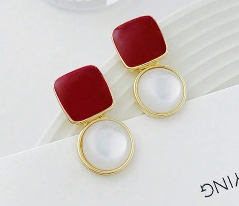 Clip on 1 1/4" comfort fit gold, burgundy and white stone earrings