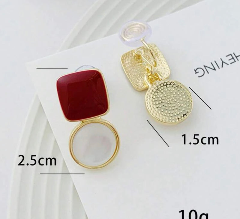 Clip on 1 1/4" comfort fit gold, burgundy and white stone earrings