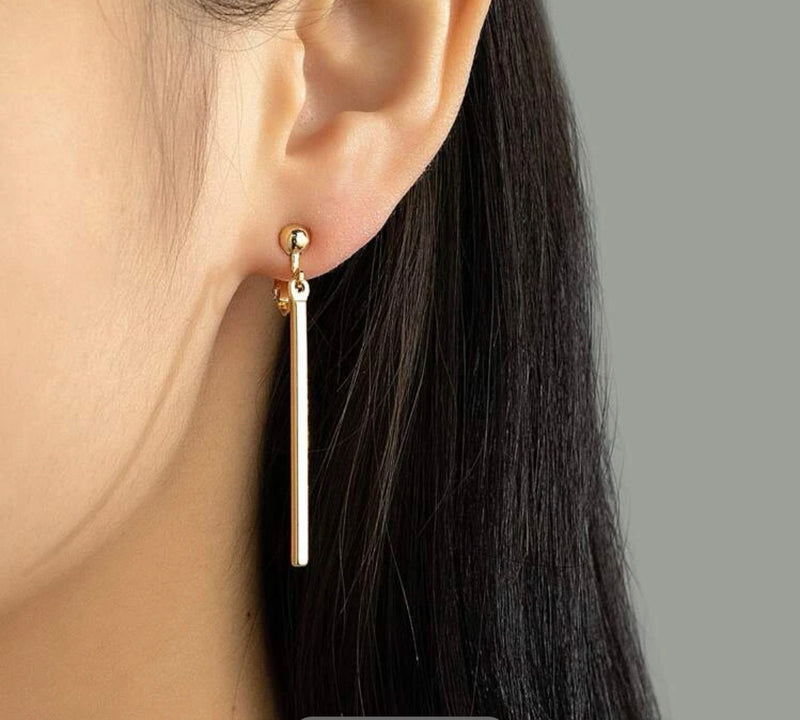 Clip on 2" black long stick style dangle earrings