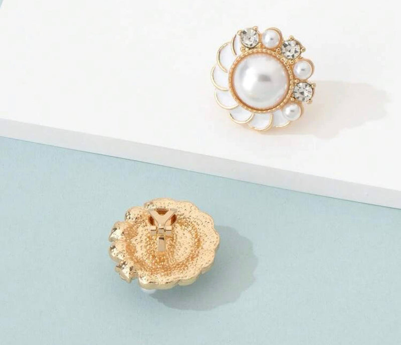 Clip on 1" gold, white and pearl button style earrings