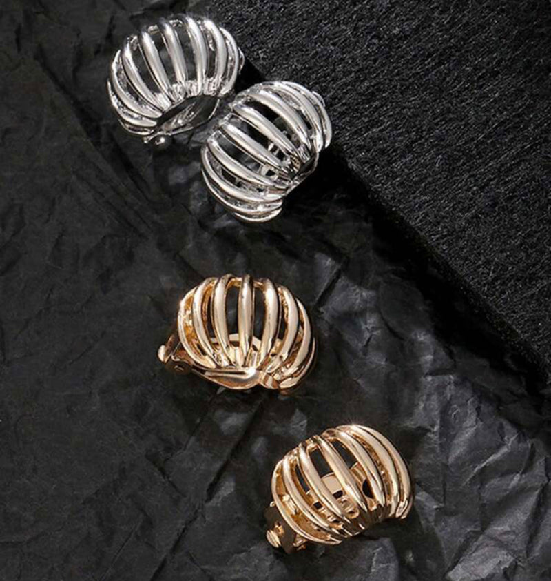 Trendy clip on 1" silver cutout raised earrings