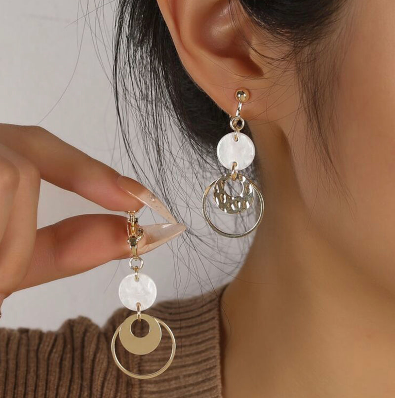 Trendy 1 1/4" clip on shiny gold hoop earring