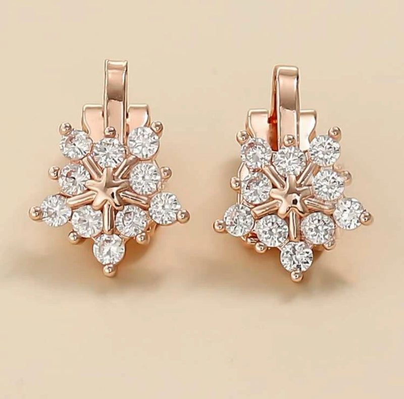 Clip on 1/2" rose and clear stone star button style earrings